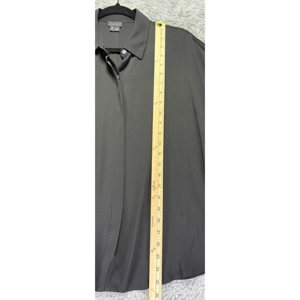 Theory Women's Black Medium Silk Blend Hidden Button Up Minimalist 3/4 Sleeve‎ - Picture 5 of 10